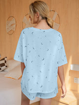 Moon Print T-Shirt and Shorts Lounge Set king-general-store-5710.myshopify.com