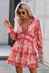 Floral Frill Trim Plunge Flounce Sleeve Dress king-general-store-5710.myshopify.com