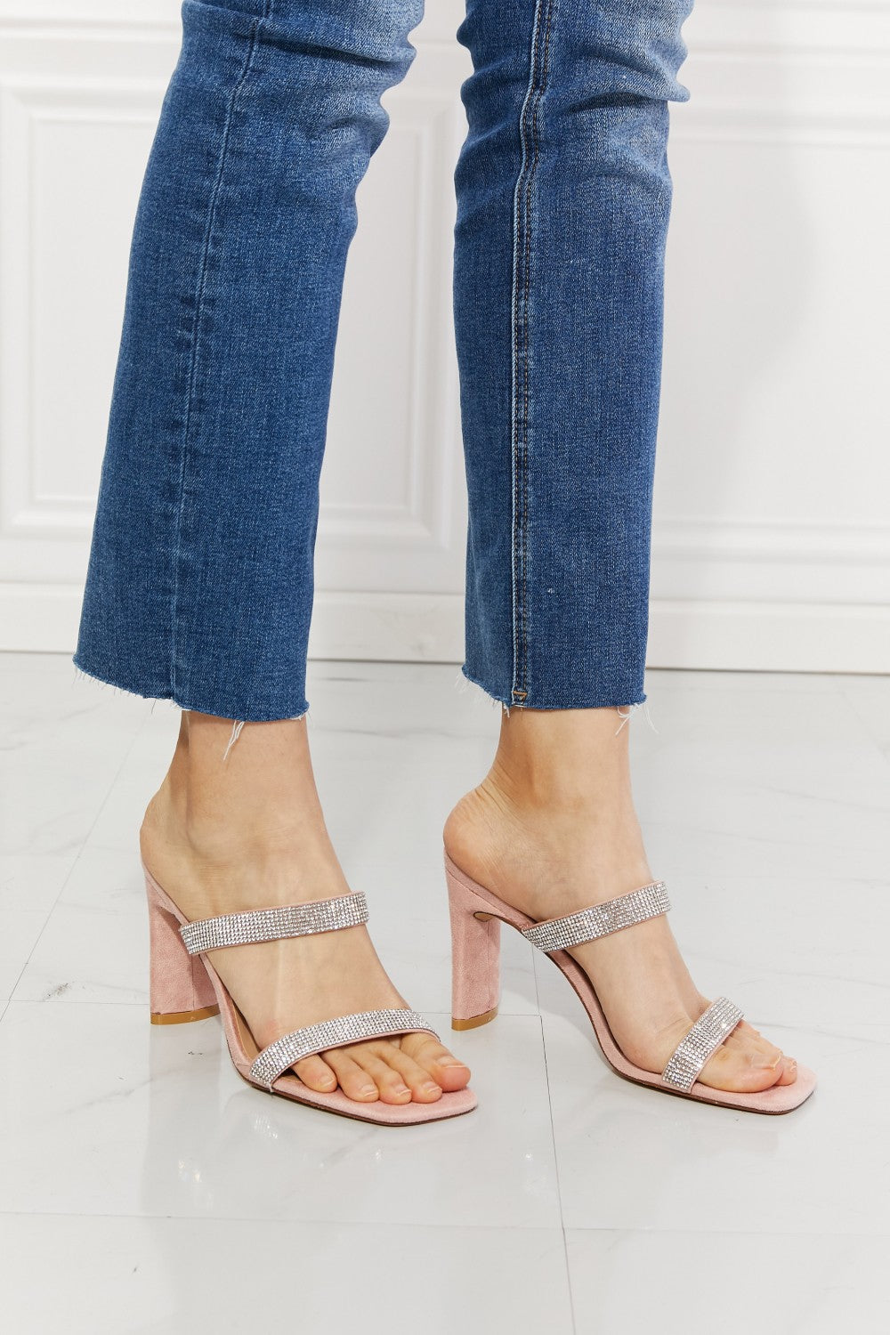 MMShoes Leave A Little Sparkle Rhinestone Block Heel Sandal in Pink king-general-store-5710.myshopify.com