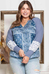 Plus Size V-Neck Printed Raglan Sleeve Blouse king-general-store-5710.myshopify.com