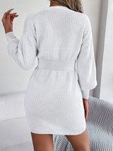 Buttoned Cable-Knit V-Neck Sweater Dress king-general-store-5710.myshopify.com