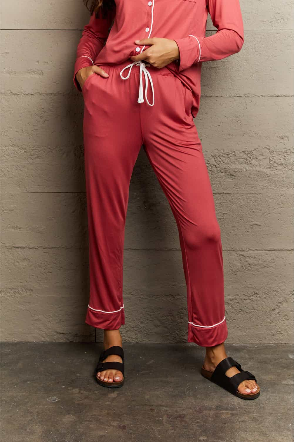 Ninexis Buttoned Collared Neck Top and Pants Pajama Set king-general-store-5710.myshopify.com