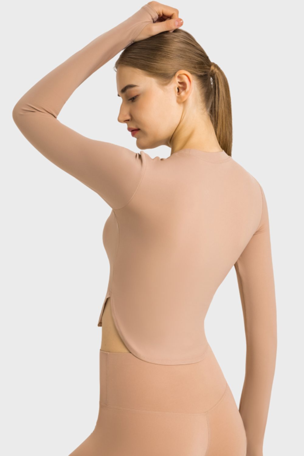 Side Slit Long Sleeve Round Neck Crop Top king-general-store-5710.myshopify.com