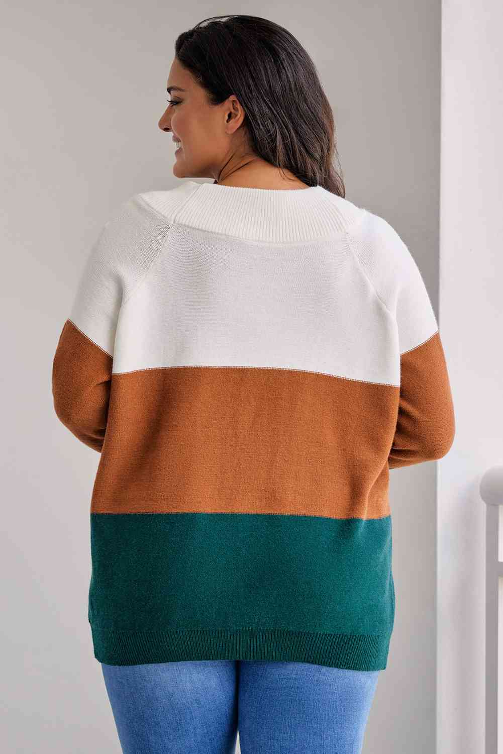 Plus Size Color Block Long Sleeve Sweater king-general-store-5710.myshopify.com