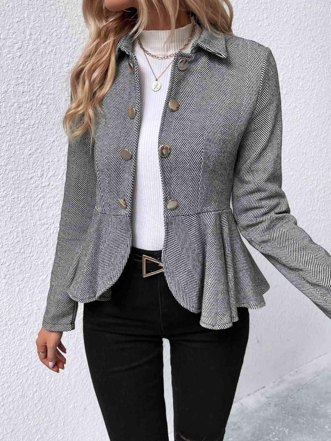 Ruffle Hem Collared Blazer king-general-store-5710.myshopify.com