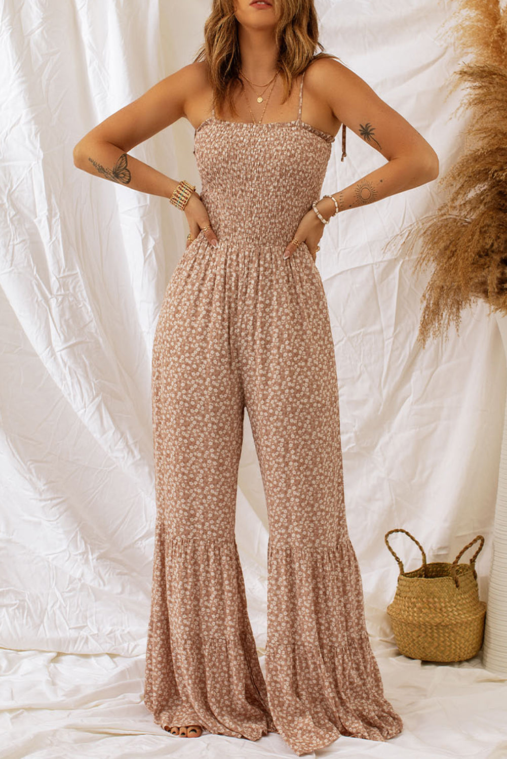 Floral Spaghetti Strap Smocked Wide Leg Jumpsuit king-general-store-5710.myshopify.com