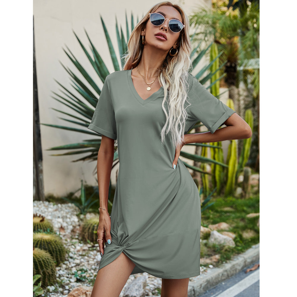 Twisted V-Neck Short Sleeve Dress king-general-store-5710.myshopify.com