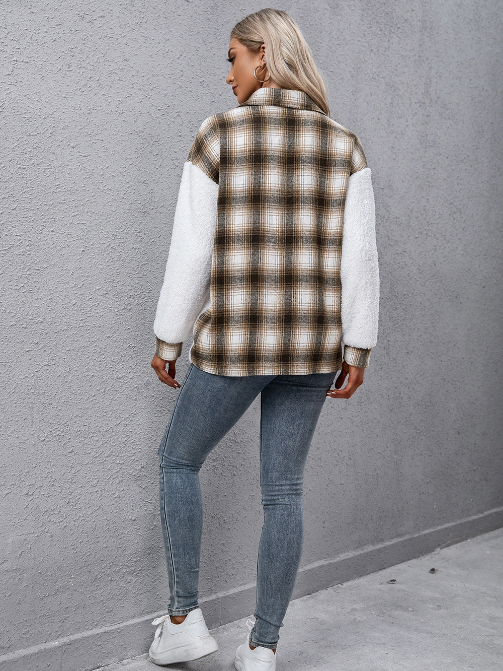 Plaid Collared Neck Button Down Jacket king-general-store-5710.myshopify.com