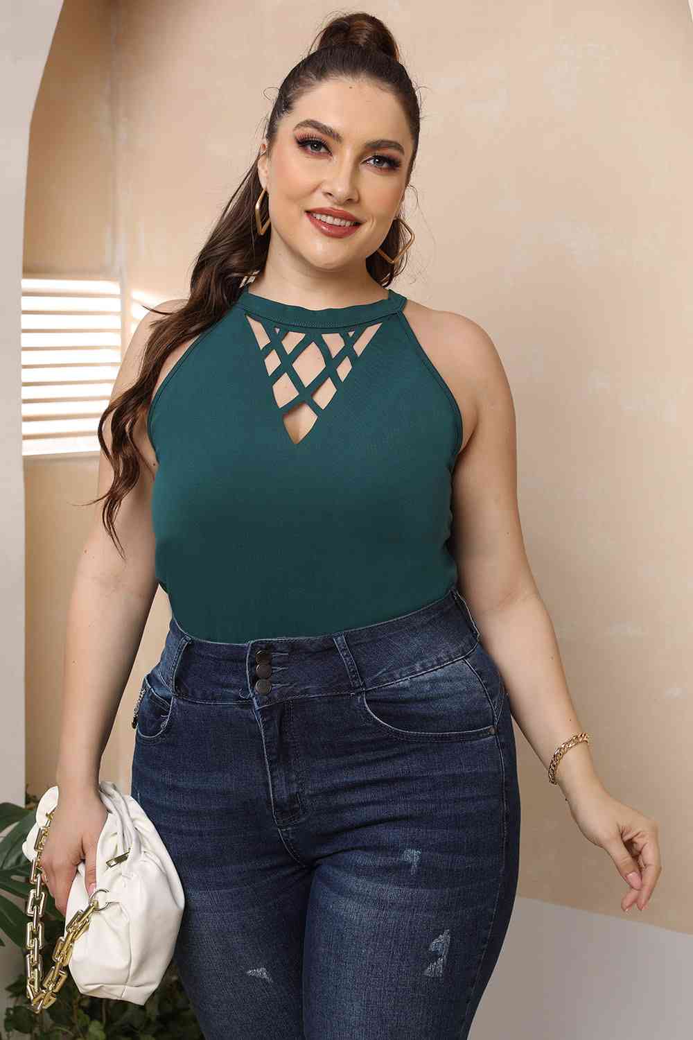 Plus Size Halter Neck Cutout Sleeveless Dress king-general-store-5710.myshopify.com