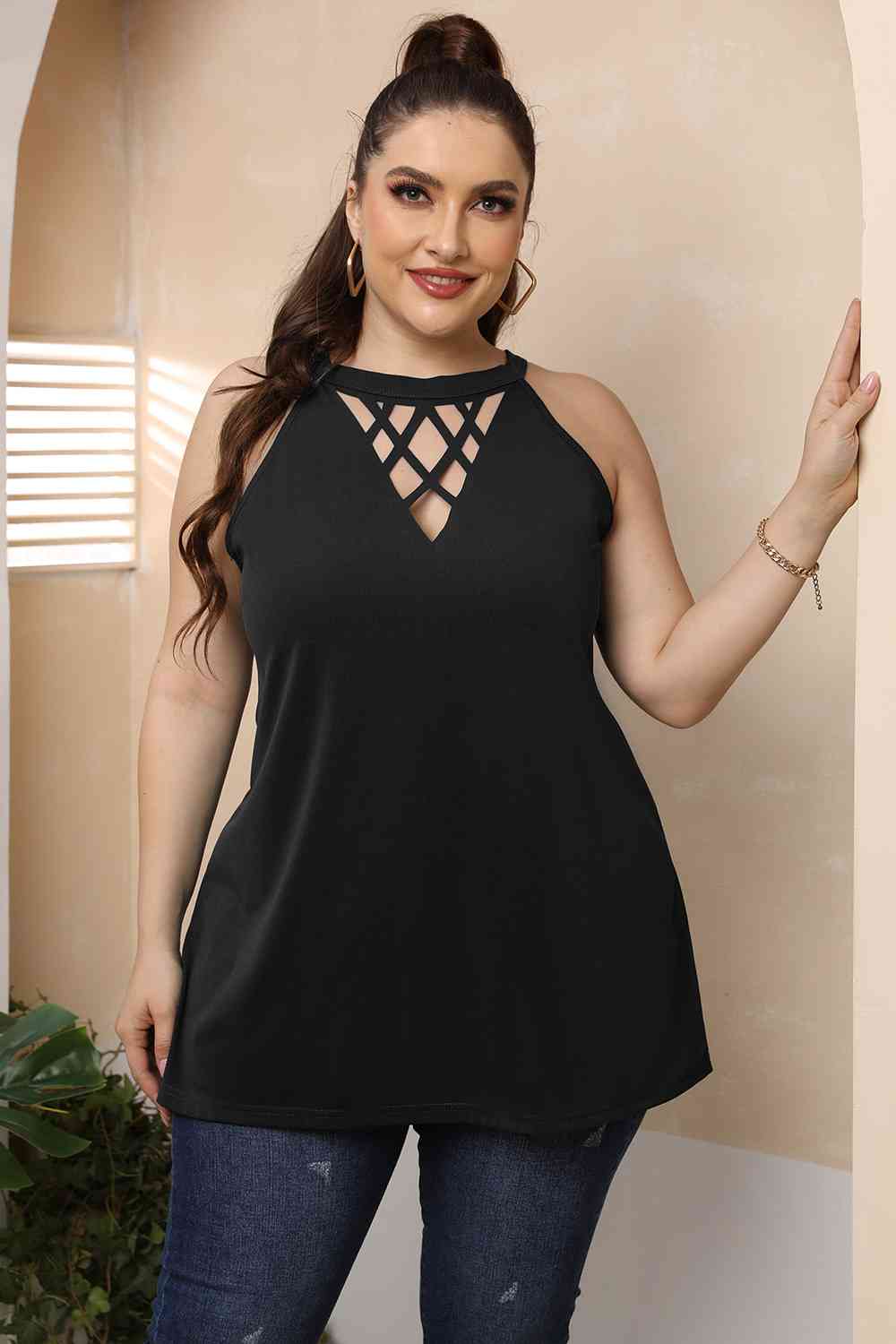 Plus Size Halter Neck Cutout Sleeveless Dress king-general-store-5710.myshopify.com