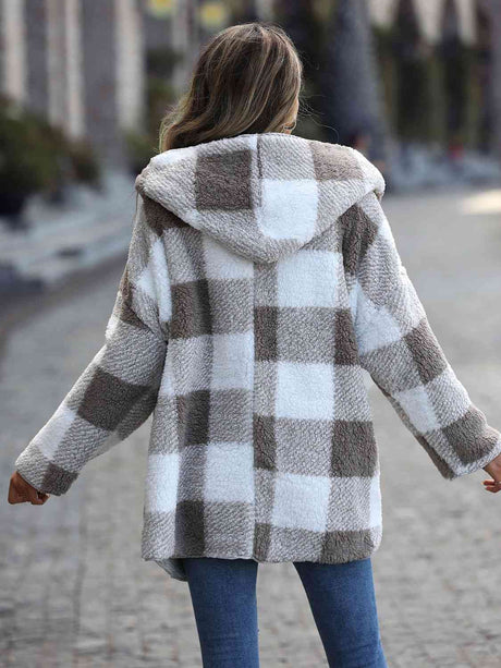 Plaid Open Front Hooded Coat king-general-store-5710.myshopify.com