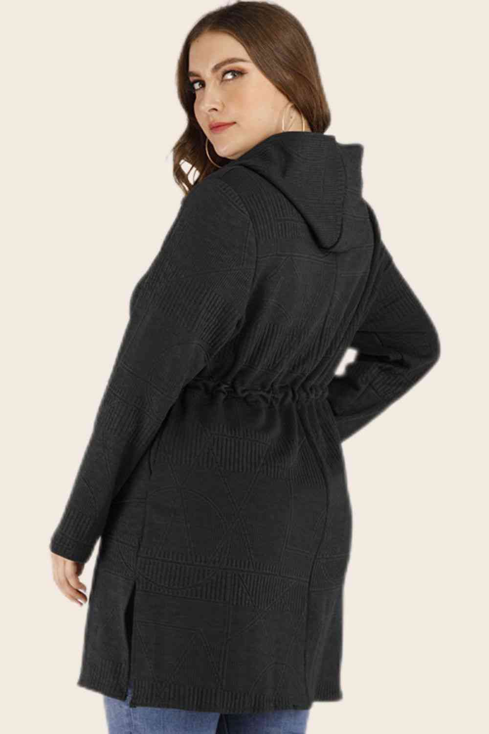 Plus Size Drawstring Waist Hooded Cardigan with Pockets king-general-store-5710.myshopify.com