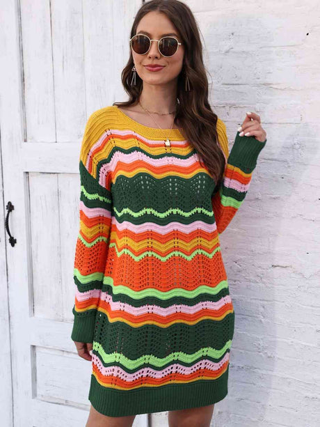 Openwork Round Neck Sweater Dress king-general-store-5710.myshopify.com