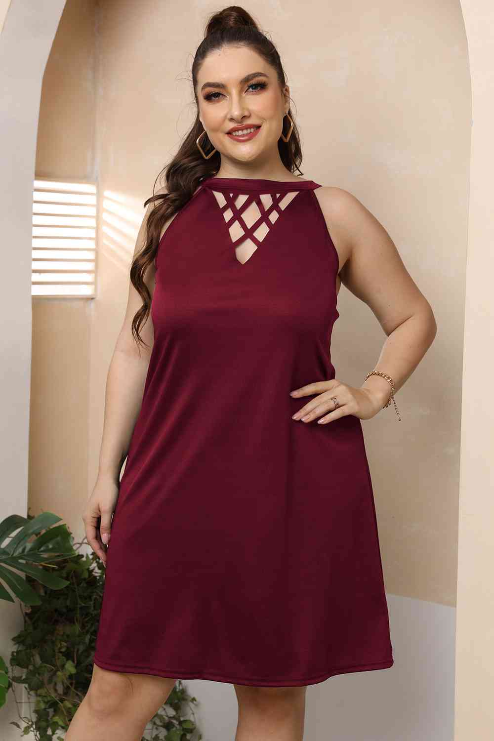 Plus Size Cutout Round Neck Sleeveless Dress king-general-store-5710.myshopify.com