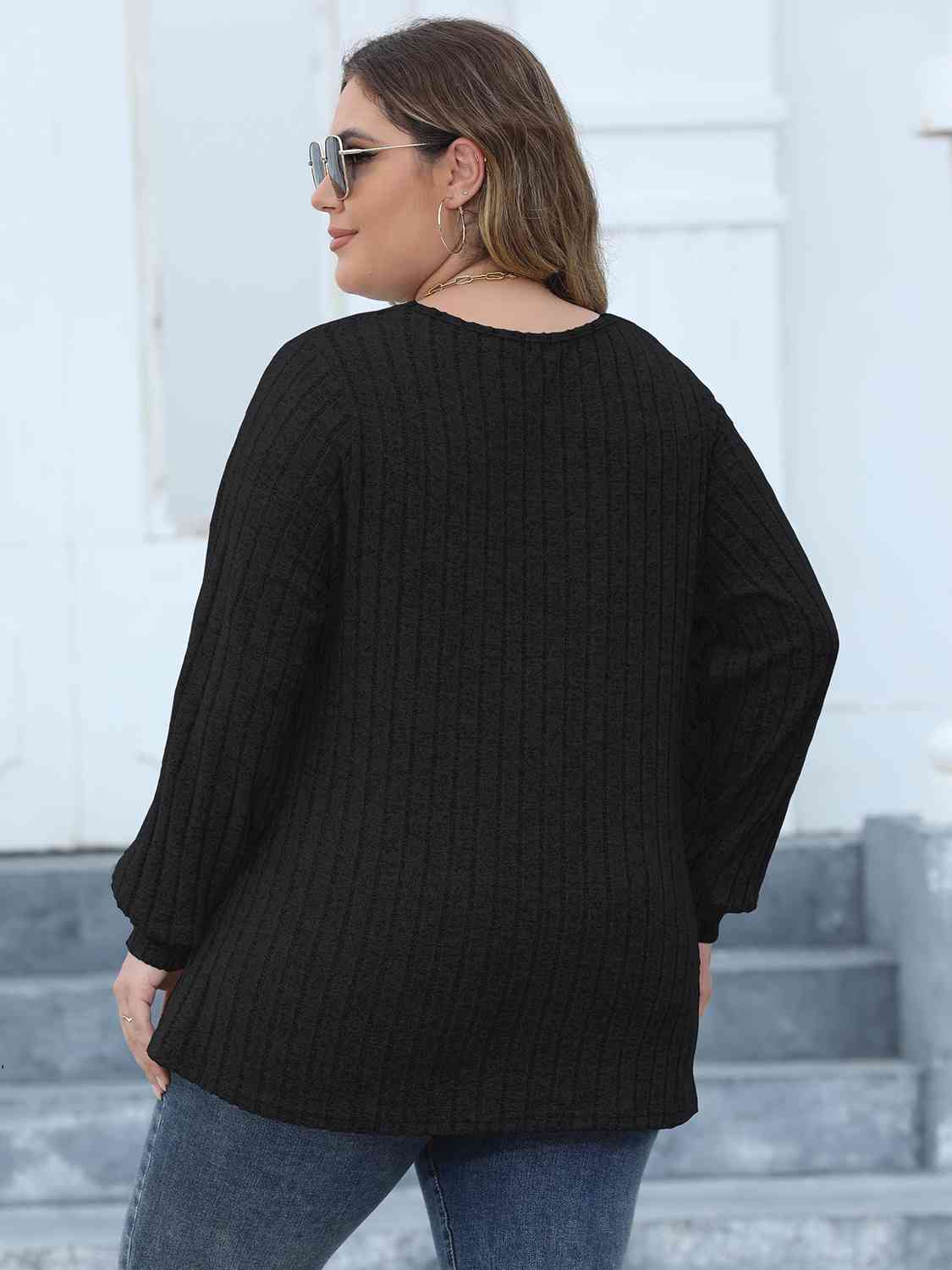 Plus Size Ribbed V-Neck Long Sleeve Top king-general-store-5710.myshopify.com