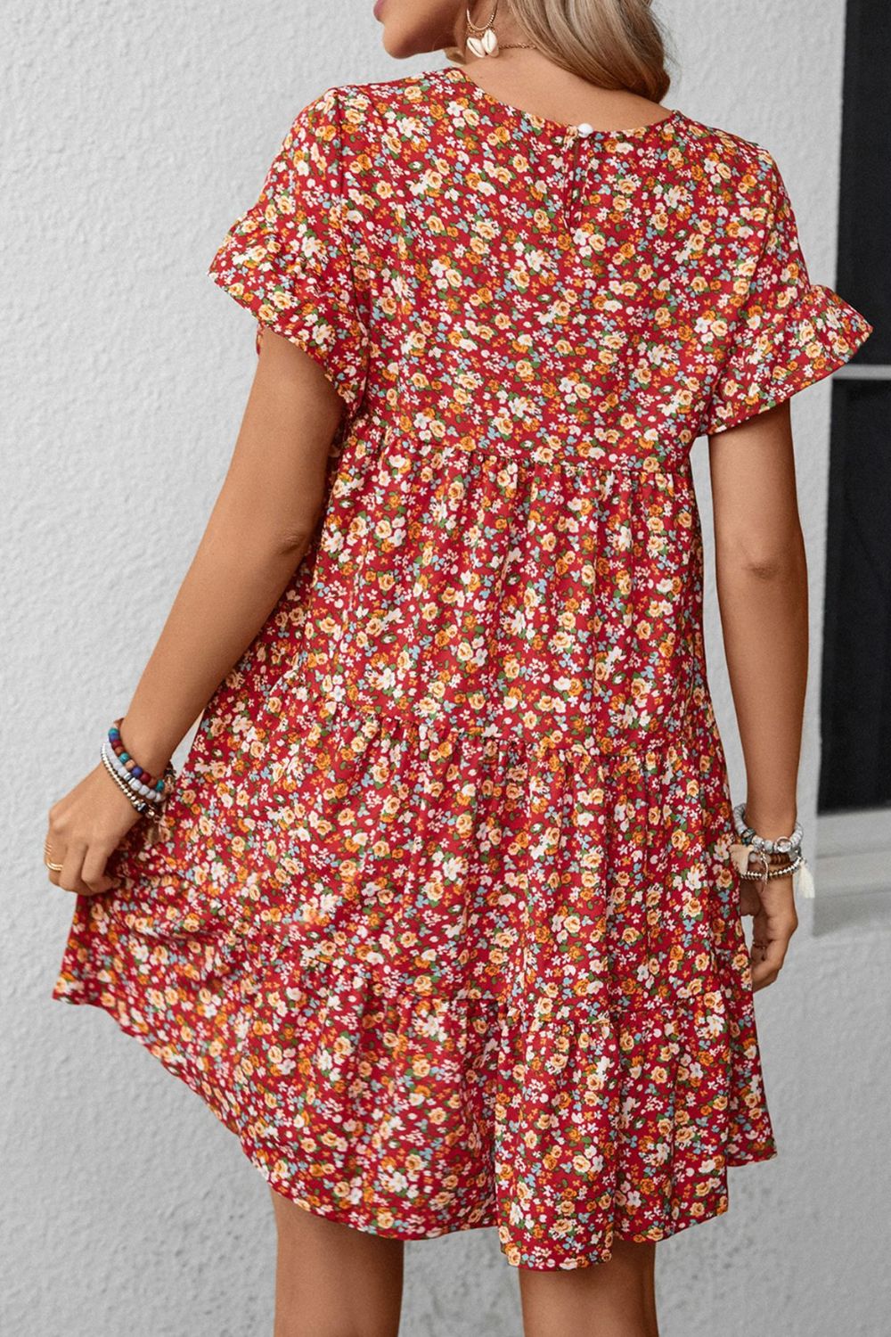 Floral Round Neck Flounce Sleeve Dress king-general-store-5710.myshopify.com