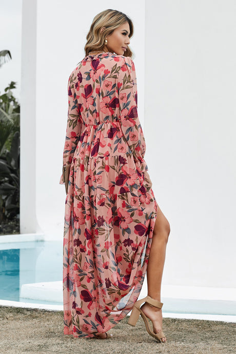 Floral Frill Trim Flounce Sleeve Plunge Maxi Dress king-general-store-5710.myshopify.com