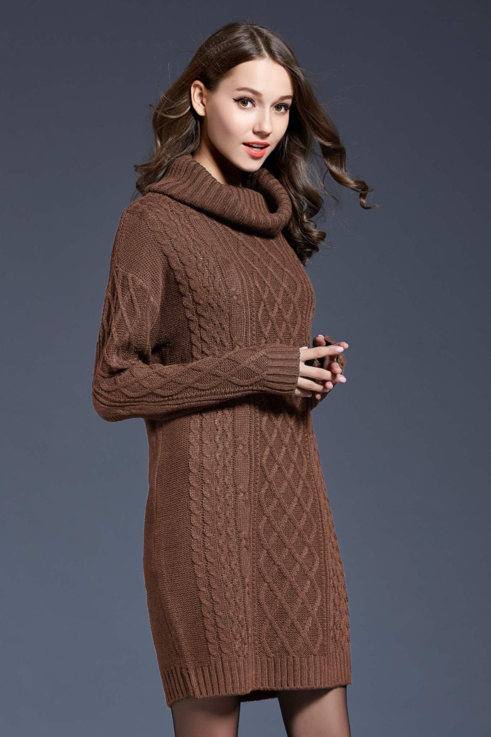 Woven Right Full Size Mixed Knit Cowl Neck Dropped Shoulder Sweater Dress king-general-store-5710.myshopify.com