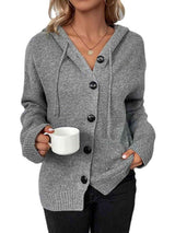 Button Up Drawstring Long Sleeve Hooded Cardigan king-general-store-5710.myshopify.com