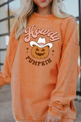 HOWDY Pumpkin Graphic Ribbed Sweatshirt king-general-store-5710.myshopify.com