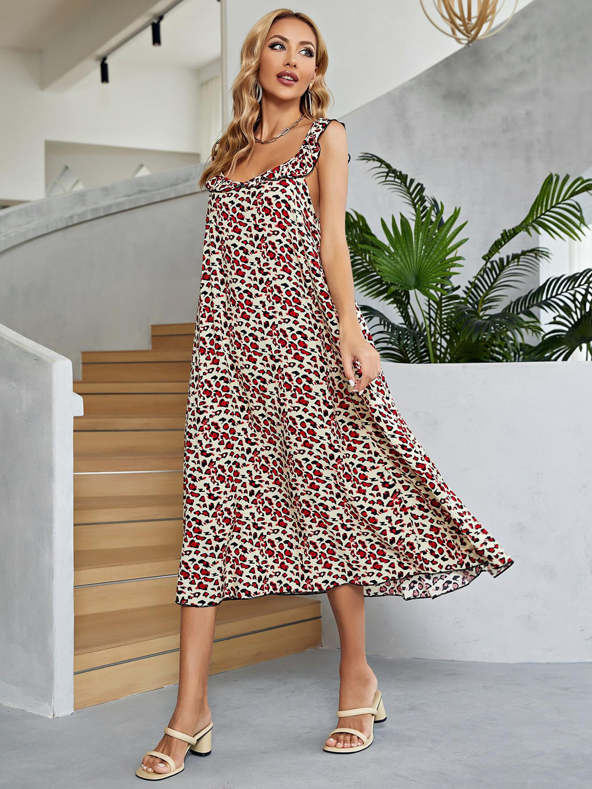 Printed Ruffled Sleeveless Midi Dress king-general-store-5710.myshopify.com