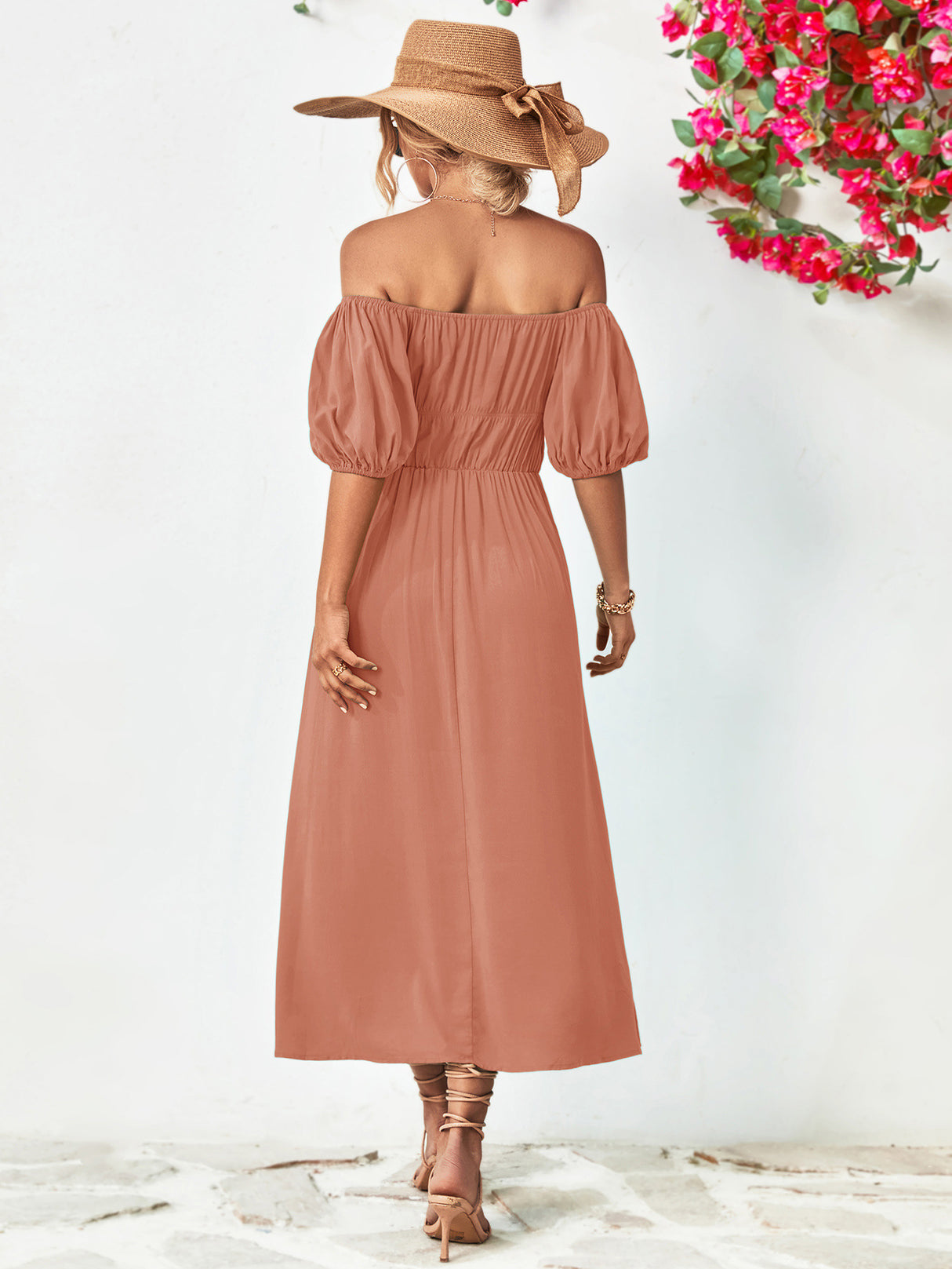 Off-Shoulder Balloon Sleeve Midi Dress king-general-store-5710.myshopify.com