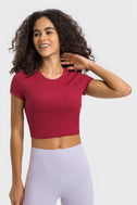 Round Neck Short Sleeve Cropped Sports T-Shirt king-general-store-5710.myshopify.com