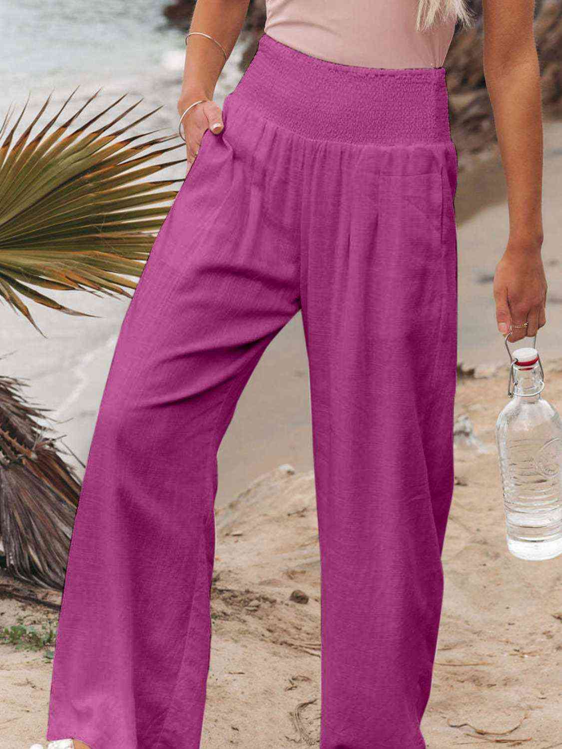 Full Size Smocked Waist Wide Leg Pants king-general-store-5710.myshopify.com