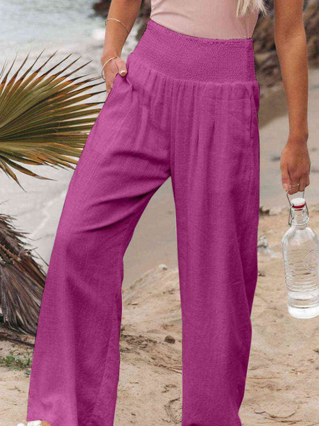 Full Size Smocked Waist Wide Leg Pants king-general-store-5710.myshopify.com