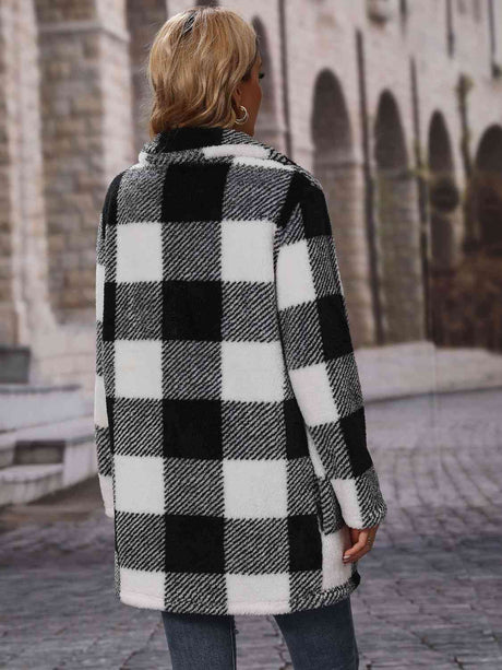 Plaid Collared Neck Coat with Pockets king-general-store-5710.myshopify.com