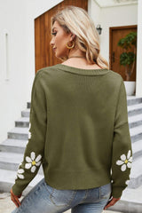 Floral Ribbed Trim Drop Shoulder Cardigan king-general-store-5710.myshopify.com