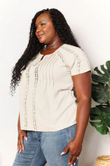 Double Take Crochet Buttoned Short Sleeves Top king-general-store-5710.myshopify.com