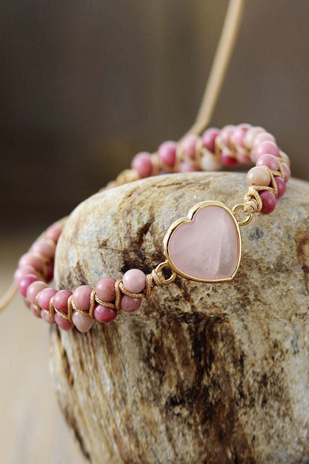 Rose Quartz Heart Beaded Bracelet king-general-store-5710.myshopify.com