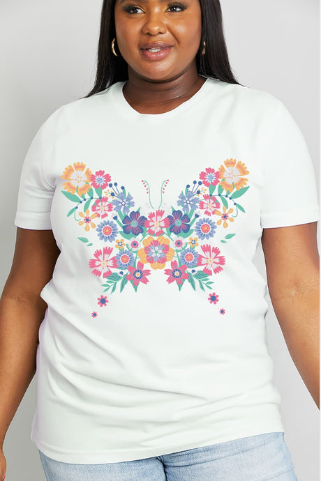 Simply Love Full Size Flower Butterfly Graphic Cotton Tee king-general-store-5710.myshopify.com