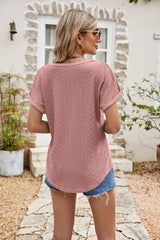 Full Size Round Neck Eyelet Short Sleeve Top king-general-store-5710.myshopify.com