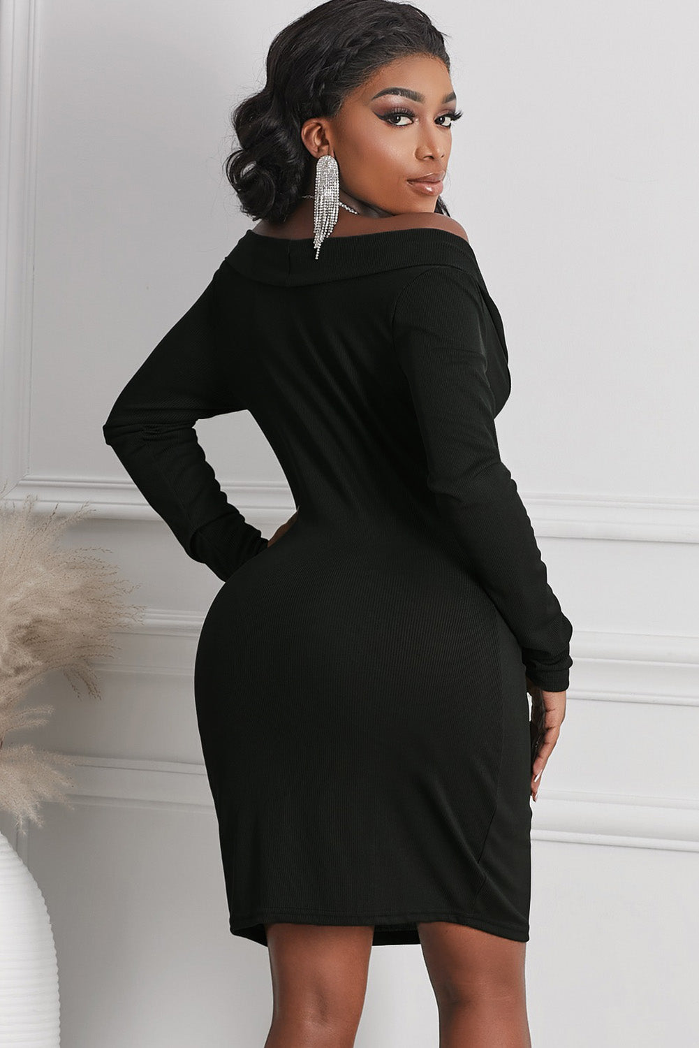 Long Sleeve Plunge Ribbed Bodycon Dress king-general-store-5710.myshopify.com