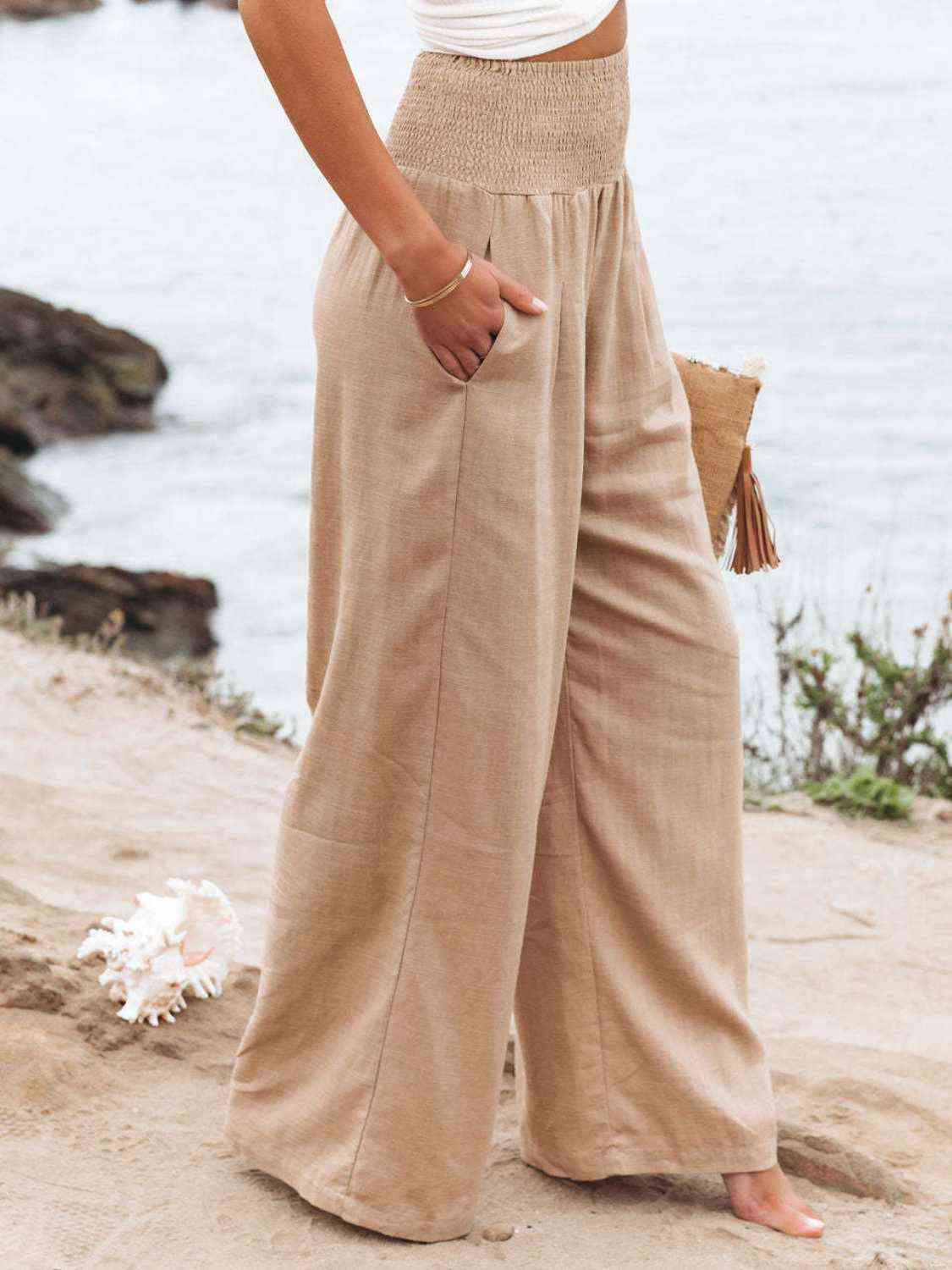 Full Size Smocked Waist Wide Leg Pants king-general-store-5710.myshopify.com