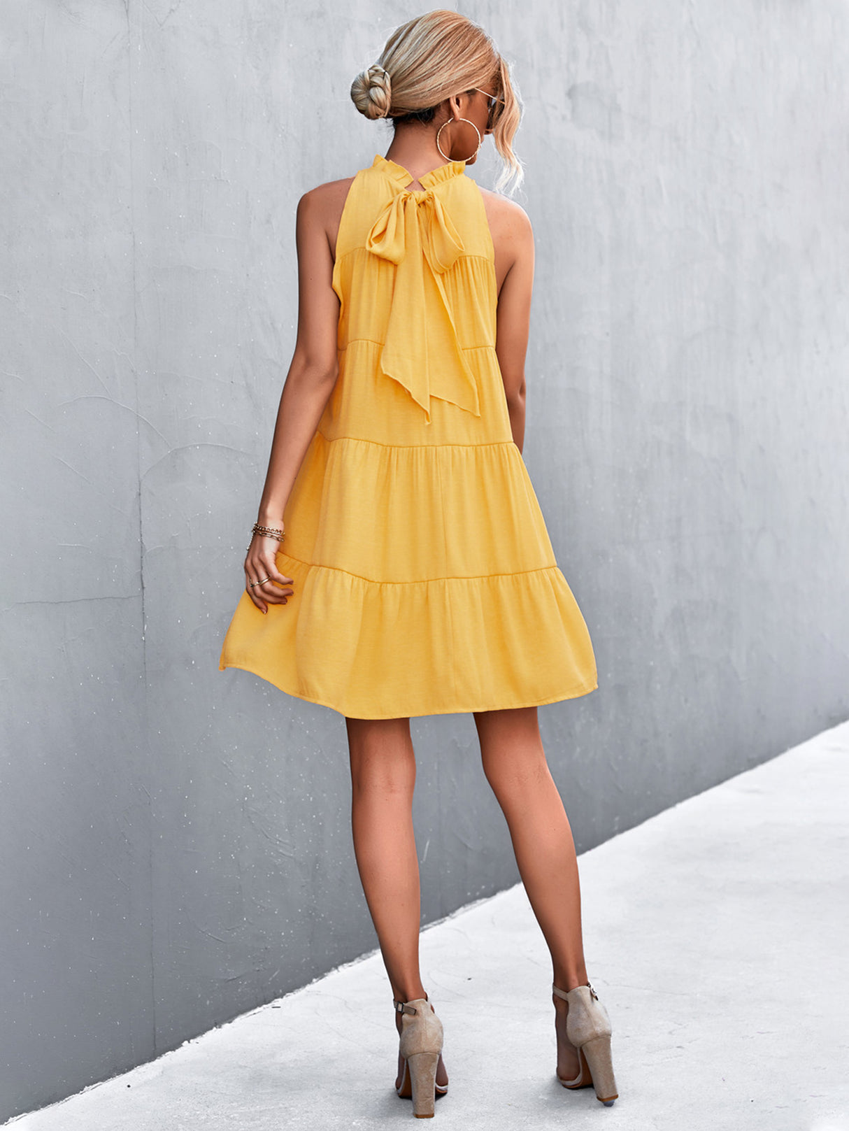 Tie Back Mock Neck Tiered Dress king-general-store-5710.myshopify.com