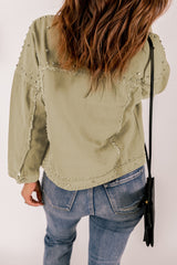 Frayed Trim Rivet Denim Jacket king-general-store-5710.myshopify.com