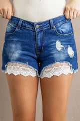 Spliced Lace Distressed Denim Shorts king-general-store-5710.myshopify.com