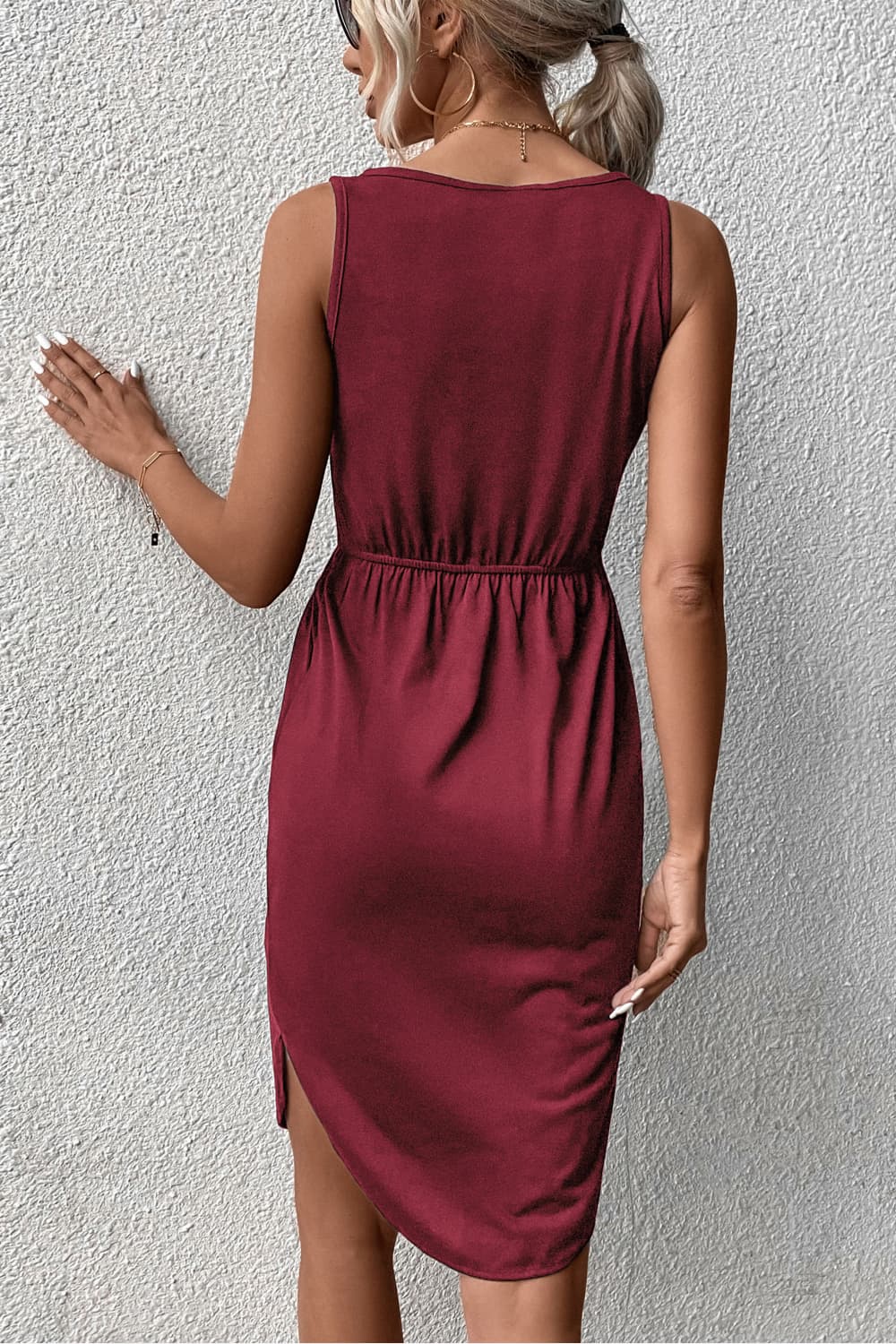 V-Neck Curved Hem Sleeveless Dress king-general-store-5710.myshopify.com