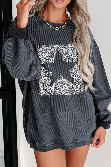 Round Neck Dropped Shoulder Star Graphic Sweatshirt king-general-store-5710.myshopify.com