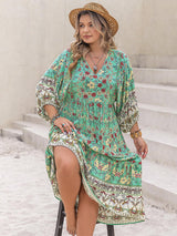 Plus Size Floral V-Neck Balloon Sleeve Midi Dress king-general-store-5710.myshopify.com