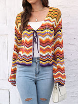 Striped Openwork Tied Cardigan king-general-store-5710.myshopify.com