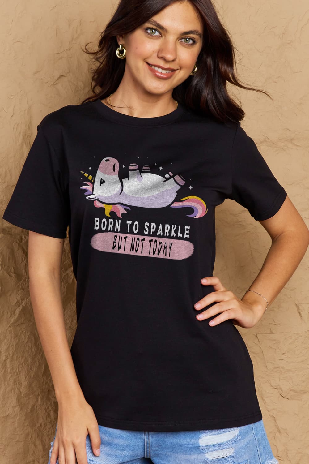 Simply Love Full Size BORN TO SPARKLE BUT NOT TODAY Graphic Cotton Tee king-general-store-5710.myshopify.com