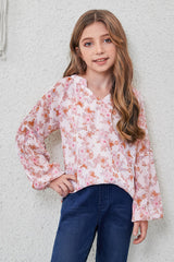 Girls Printed Notched Neck Puff Sleeve Blouse king-general-store-5710.myshopify.com