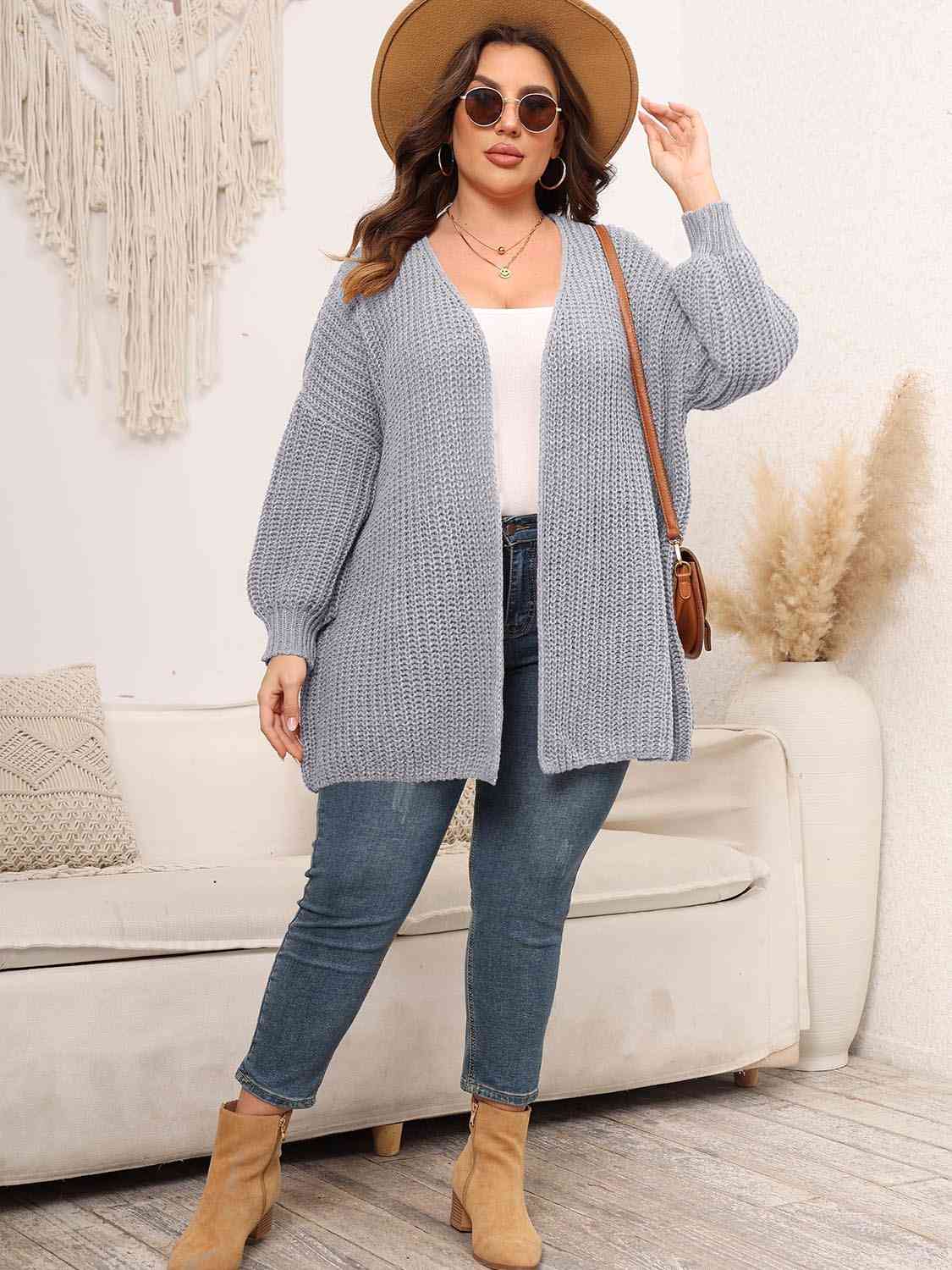 Plus Size Open Front Dropped Shoulder Knit Cardigan king-general-store-5710.myshopify.com