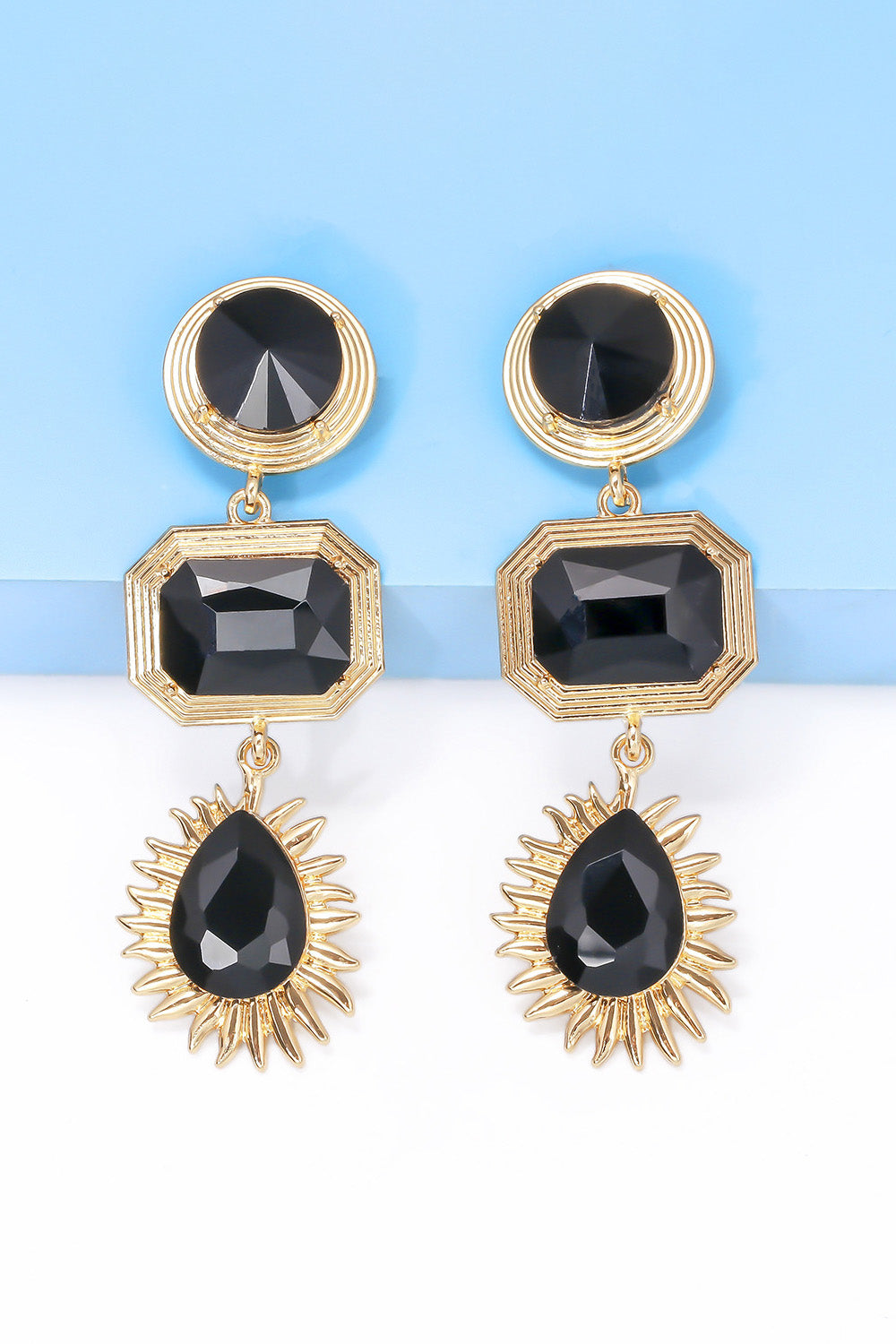 Geometrical Shape Zinc Alloy Frame Glass Dangle Earrings king-general-store-5710.myshopify.com