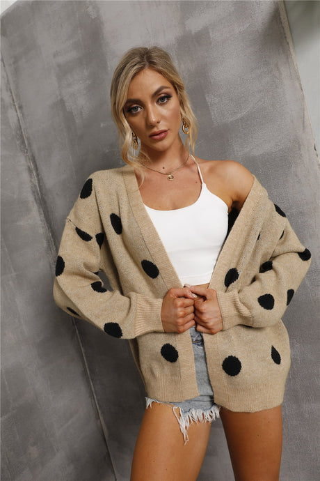 Dropped Shoulder Polka Dot Cardigan king-general-store-5710.myshopify.com