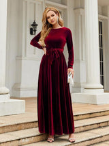 Tie Front Round Neck Long Sleeve Maxi Dress king-general-store-5710.myshopify.com